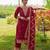 Red festive wear designer chinon  readymade suit