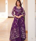 Purple festive wear designer fox georgette heavy sequence embroidery work readymade suit