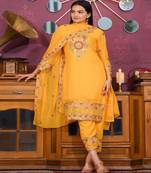 Yellow festive wear designer  fox georgette heavy embroidery sequence work readymade suit