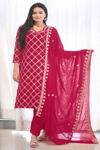 Red festive wear designer  fox georgette heavy embroidery sequence work readymade suit