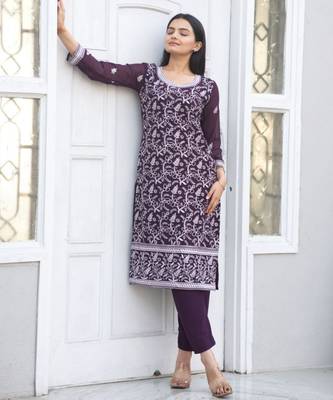 Wine festive wear designer fox georgette  readymade suit 1