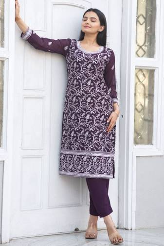 Wine festive wear designer fox georgette  readymade suit