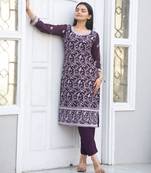 Wine festive wear designer fox georgette  readymade suit