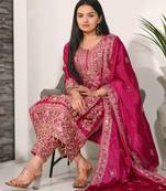 Rani pink festive wear designer chinon heavy embroidery sequence work readymade suit