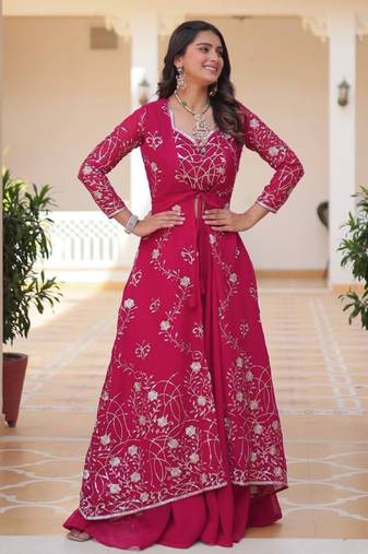 Rani pink festive wear designer fox georgette heavy sequence embroidery work readymade suit