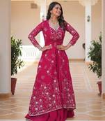 Rani pink festive wear designer fox georgette heavy sequence embroidery work readymade suit