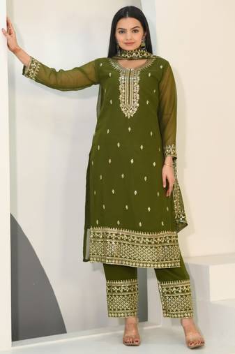 Mehndi green festive wear designer  fox georgette heavy embroidery sequence work readymade suit