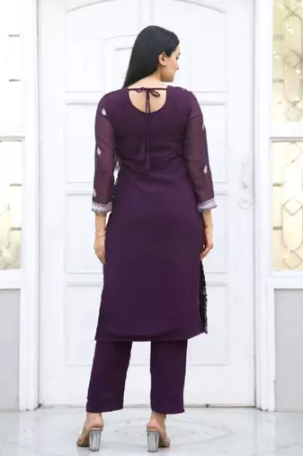 Wine festive wear designer fox georgette  readymade suit