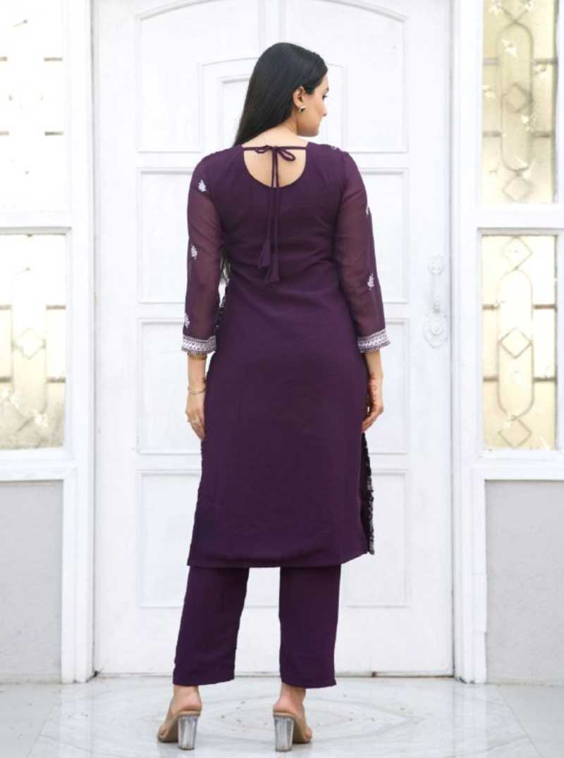 Wine festive wear designer fox georgette  readymade suit