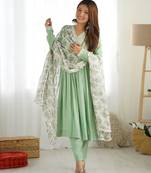 Mint green festive wear designer heavy pure roman silk chanderi  readymade suit