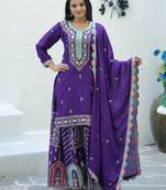 Purple festive wear designer chinon  heavy embroidery sequence work readymade suit