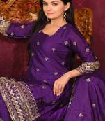 Purple festive wear designer chinon  heavy embroidery sequence work readymade suit