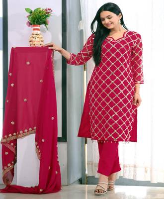 Red festive wear designer  fox georgette heavy embroidery sequence work readymade suit 2