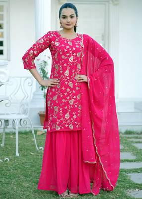 Rani pink festive wear designer fox georgette  heavy embroidery sequence work readymade suit 1