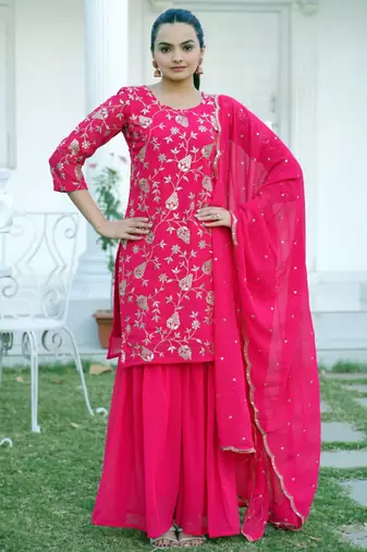 Rani pink festive wear designer fox georgette  heavy embroidery sequence work readymade suit