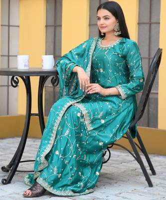 Rama festive wear designer chinon  heavy embroidery sequence work readymade suit 1