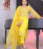 Yellow festive wear designer organza heavy embroidery sequence work readymade suit