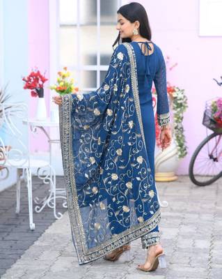 Teal festive wear designer  fox georgette heavy embroidery sequence work readymade suit 2