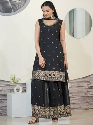 Black festive wear designer fox georgette  heavy embroidery sequence work readymade suit 1