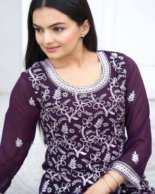 Wine festive wear designer fox georgette  readymade suit 3