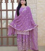 Lavender festive wear designer fox georgette  heavy embroidery sequence work readymade suit