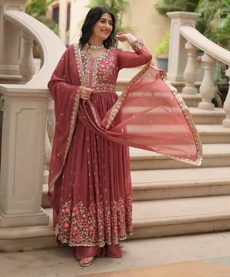 Coffee festive wear designer faux georgette  readymade suit 1