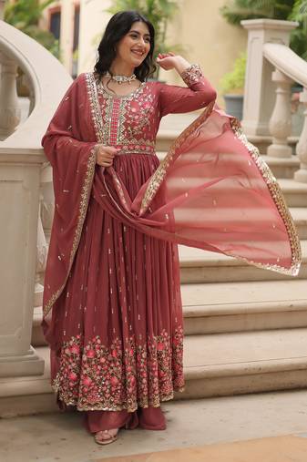 Coffee festive wear designer faux georgette  readymade suit