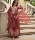 Coffee festive wear designer faux georgette  readymade suit