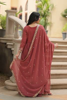 Coffee festive wear designer faux georgette  readymade suit 3