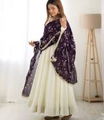 Cream festive wear designer heavy pure soft vichitra silk   readymade suit
