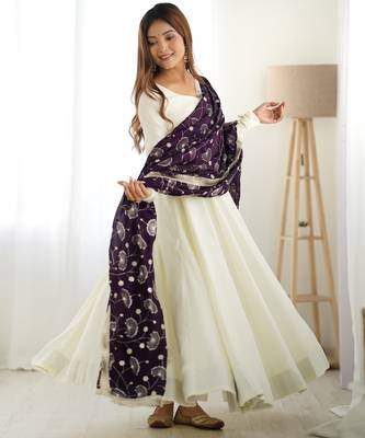 Cream festive wear designer heavy pure soft vichitra silk   readymade suit 2