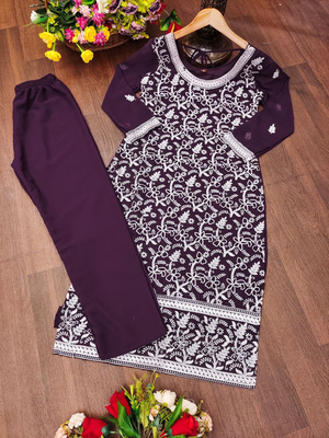 Wine festive wear designer fox georgette  readymade suit 4