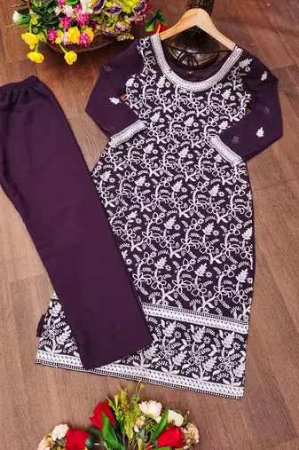 Wine festive wear designer fox georgette  readymade suit