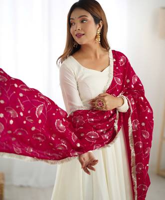 Cream festive wear designer heavy pure soft vichitra silk   readymade suit 3