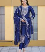 Navy blue festive wear designer chinon  sequence embroidery work readymade suit