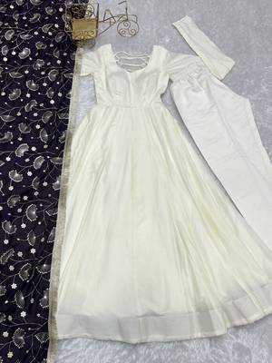 Cream festive wear designer heavy pure soft vichitra silk   readymade suit 4