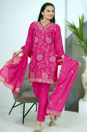 Pink festive wear designer chinon  sequence embroidery work readymade suit
