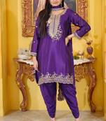 Purple festive wear designer chinon  sequence embroidery work readymade suit