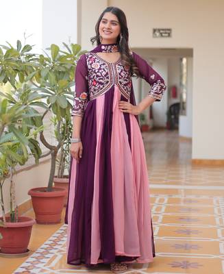 Multi festive wear designer fox georgette sequence thred embroidery work readymade suit 1
