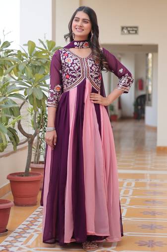 Multi festive wear designer fox georgette sequence thred embroidery work readymade suit