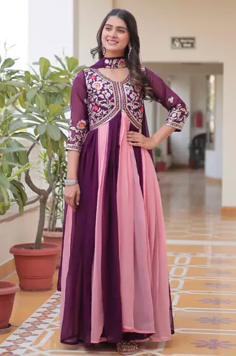 Multi festive wear designer fox georgette sequence thred embroidery work readymade suit