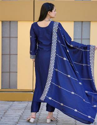 Navy blue festive wear designer chinon  sequence embroidery work readymade suit 3