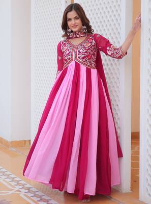 Multi festive wear designer fox georgette sequence thred embroidery work readymade suit 1