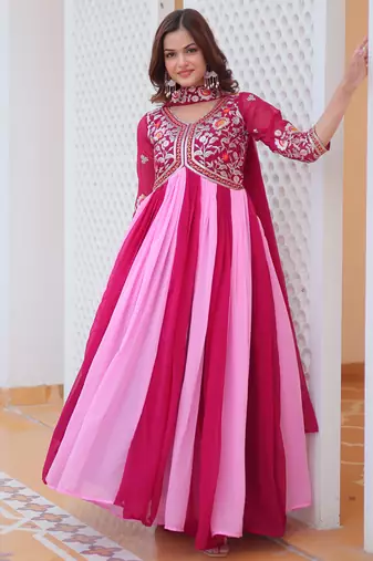 Multi festive wear designer fox georgette sequence thred embroidery work readymade suit