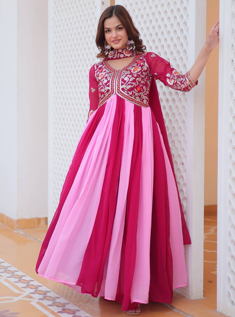 Multi festive wear designer fox georgette sequence thred embroidery work readymade suit