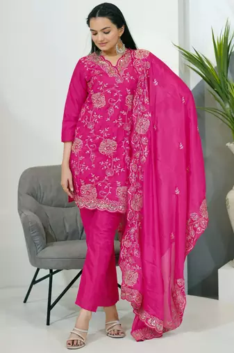 Pink festive wear designer chinon  sequence embroidery work readymade suit