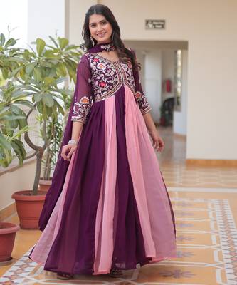 Multi festive wear designer fox georgette sequence thred embroidery work readymade suit 2