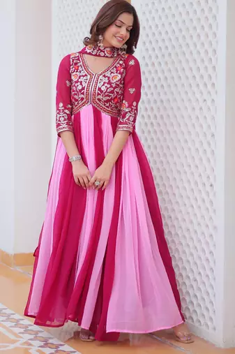 Multi festive wear designer fox georgette sequence thred embroidery work readymade suit