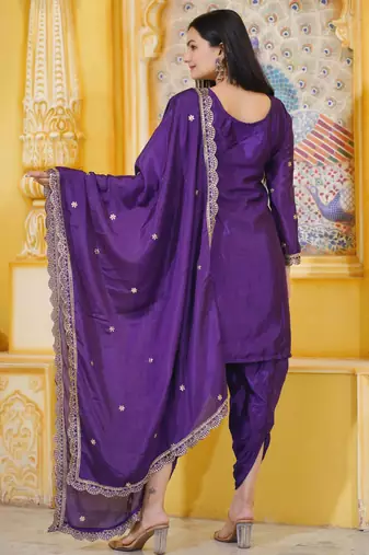 Purple festive wear designer chinon  sequence embroidery work readymade suit