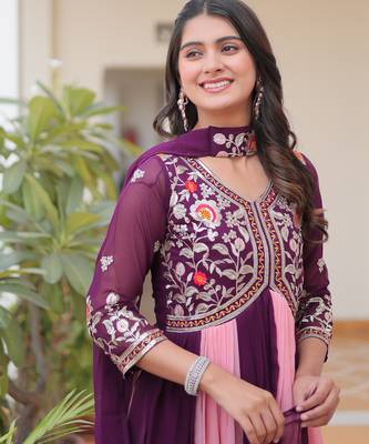 Multi festive wear designer fox georgette sequence thred embroidery work readymade suit 3